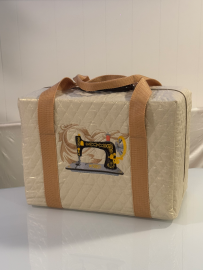 Singer Featherweight sewing machine carrying case/cover zippered with sturdy handles, embroidered, zippered, made of 100% quilted cotton plain beige color
